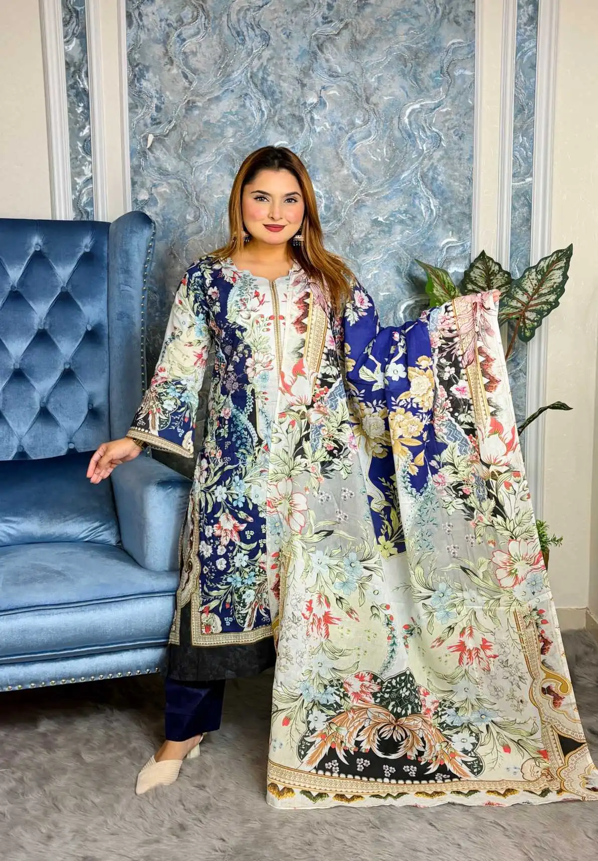 আনস্টিচ প্রিমিয়াম কটন প্রিমিয়াম থ্রি-পিস জামা + ওড়না + প্যান্ট (Z-1-4)