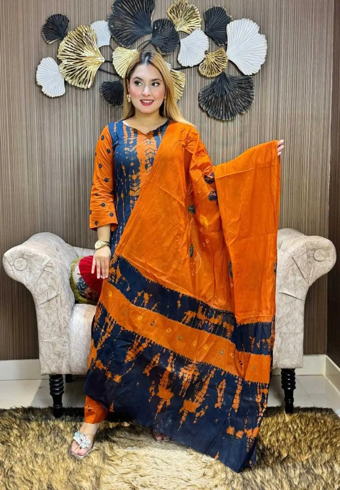 আনস্টিচ প্রিমিয়াম কটন বাটিক থ্রি-পিস জামা + ওড়না + প্যান্ট